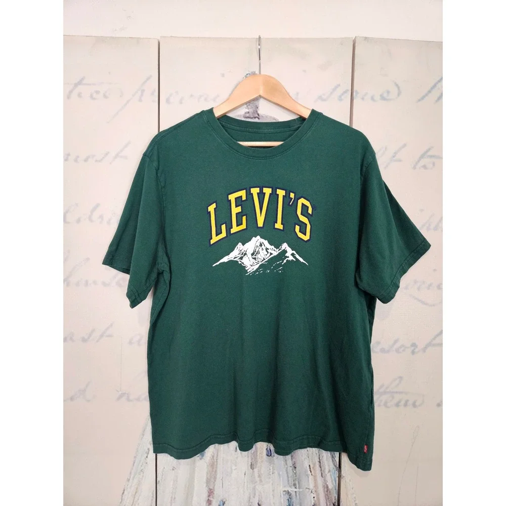 Levis T Shirt XL Green Relaxed Fit Mountain Graphic Arch Logo Short Sleeve Tee